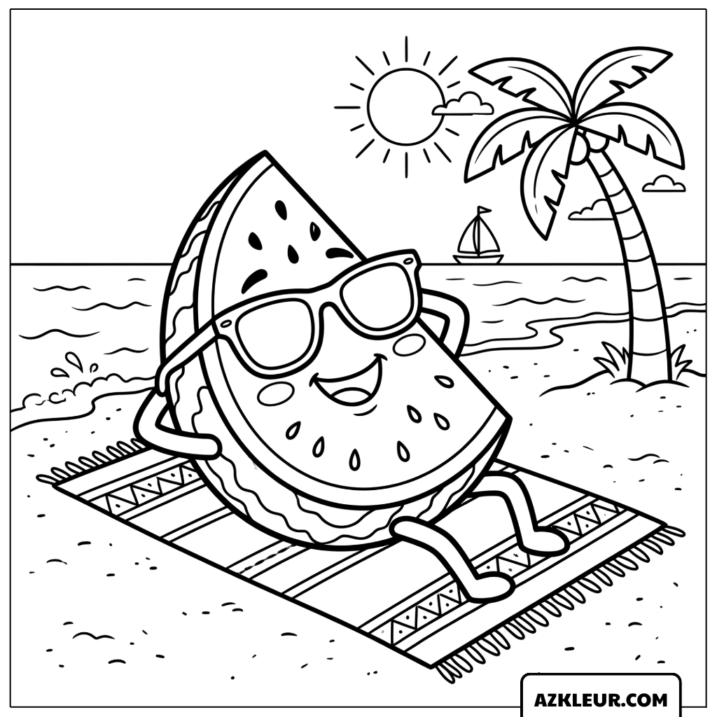 Coole Watermeloen op het Strand Kleurplaat
