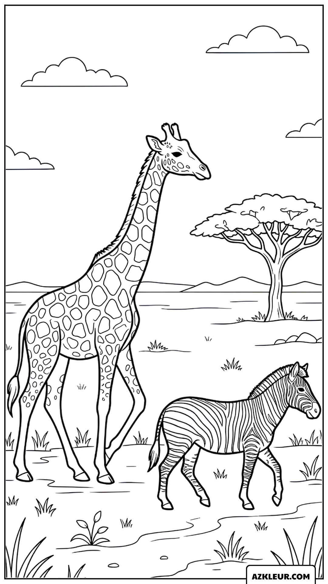 Giraffe en Zebra Kleurplaat