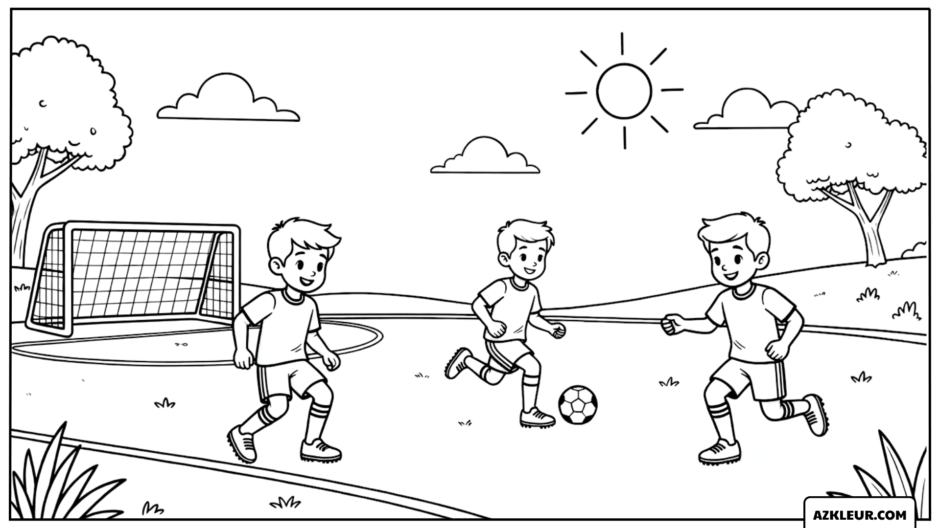 Kinderen spelen voetbal Kleurplaat
