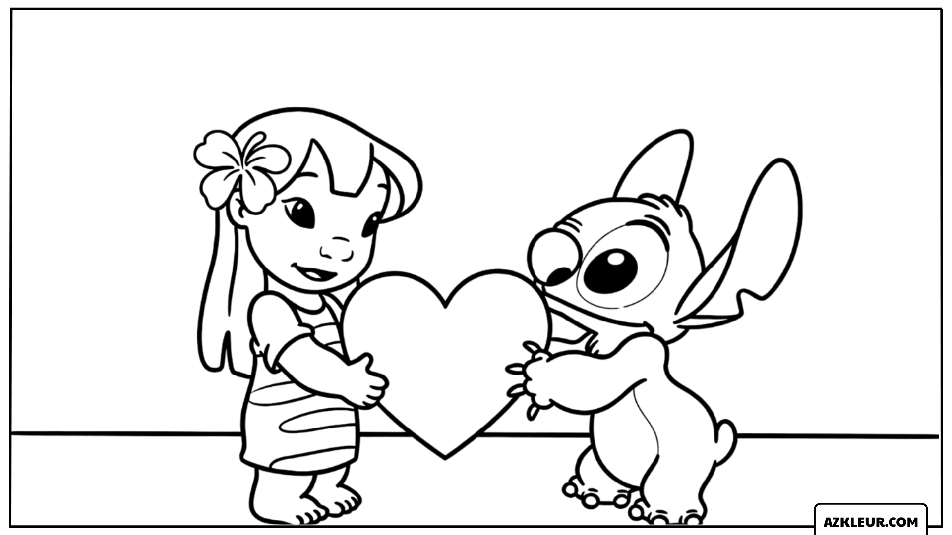 Kleurplaat van Lilo en Stitch met een hartje