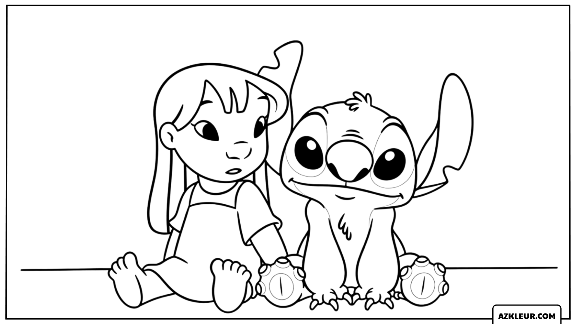 Kleurplaat van Lilo en Stitch zittend naast elkaar