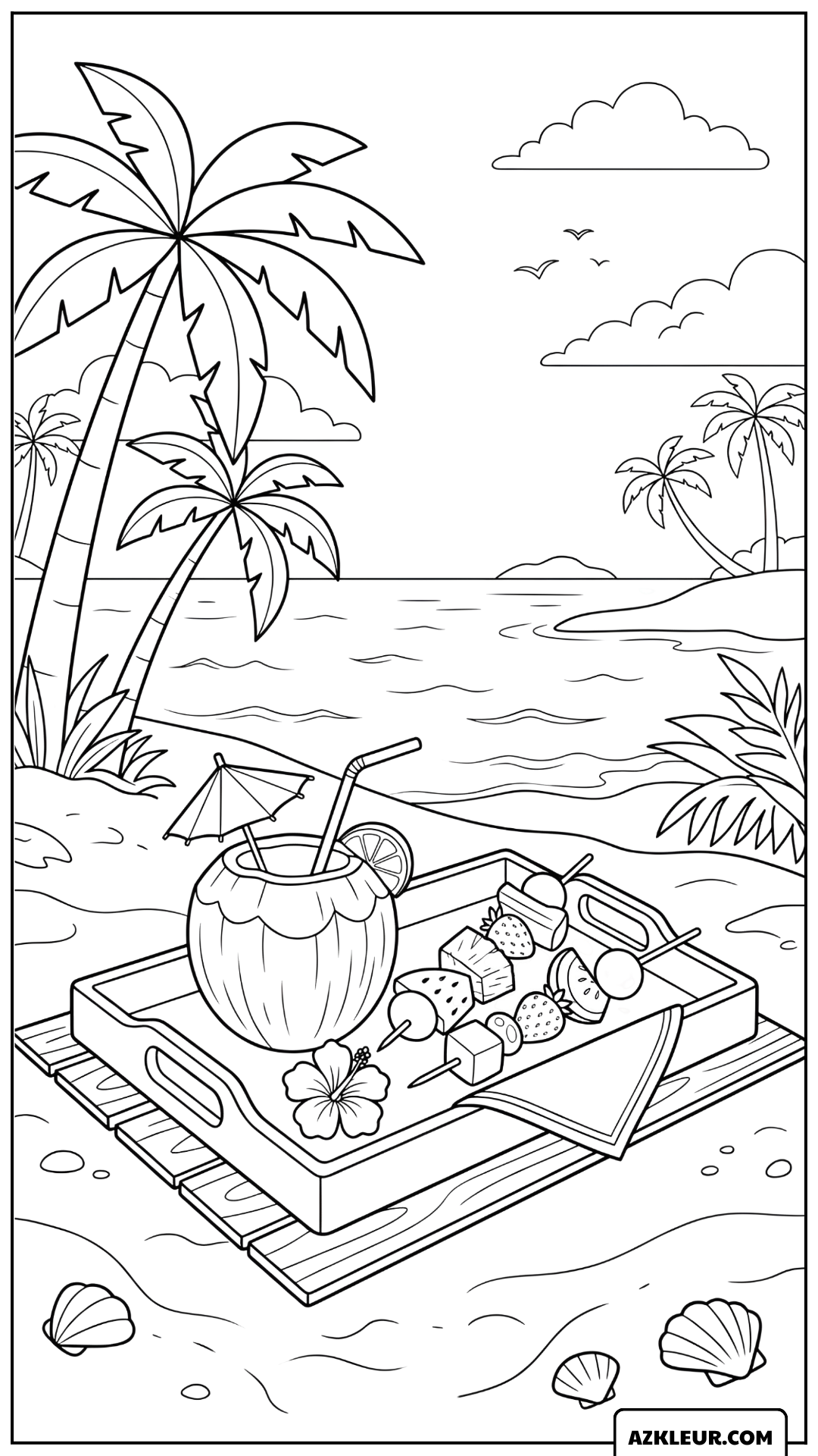Kokoscocktail aan het Strand Kleurplaat