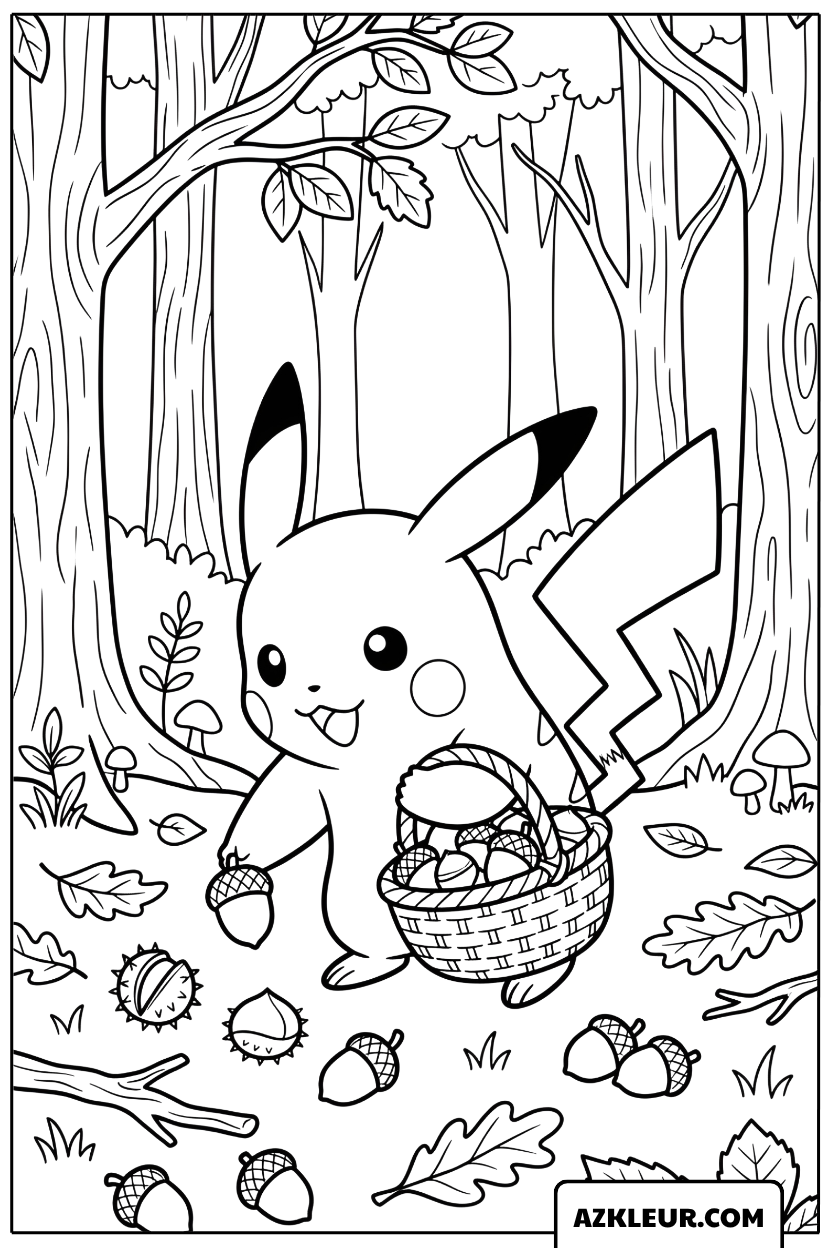 Pikachu Eikels Verzamelen Kleurplaat