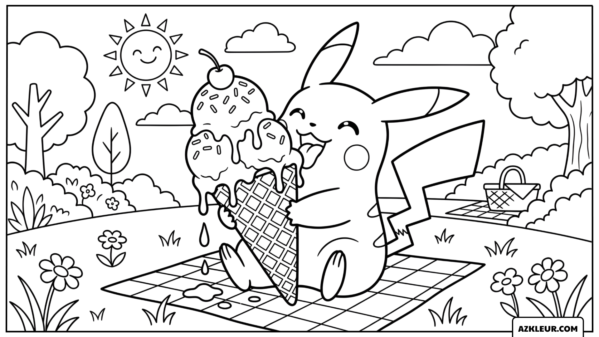 Pikachu IJsje Zomer Kleurplaat