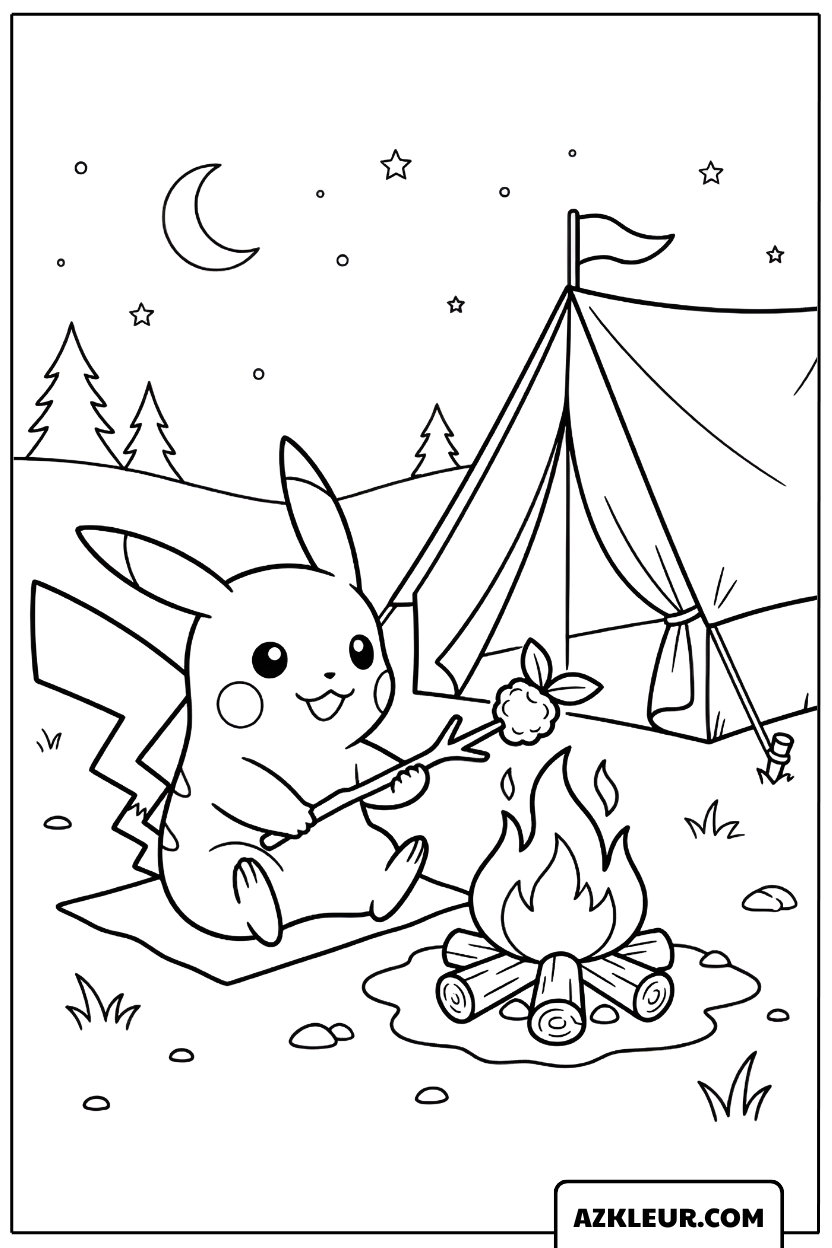 Pikachu Kamperen Kleurplaat