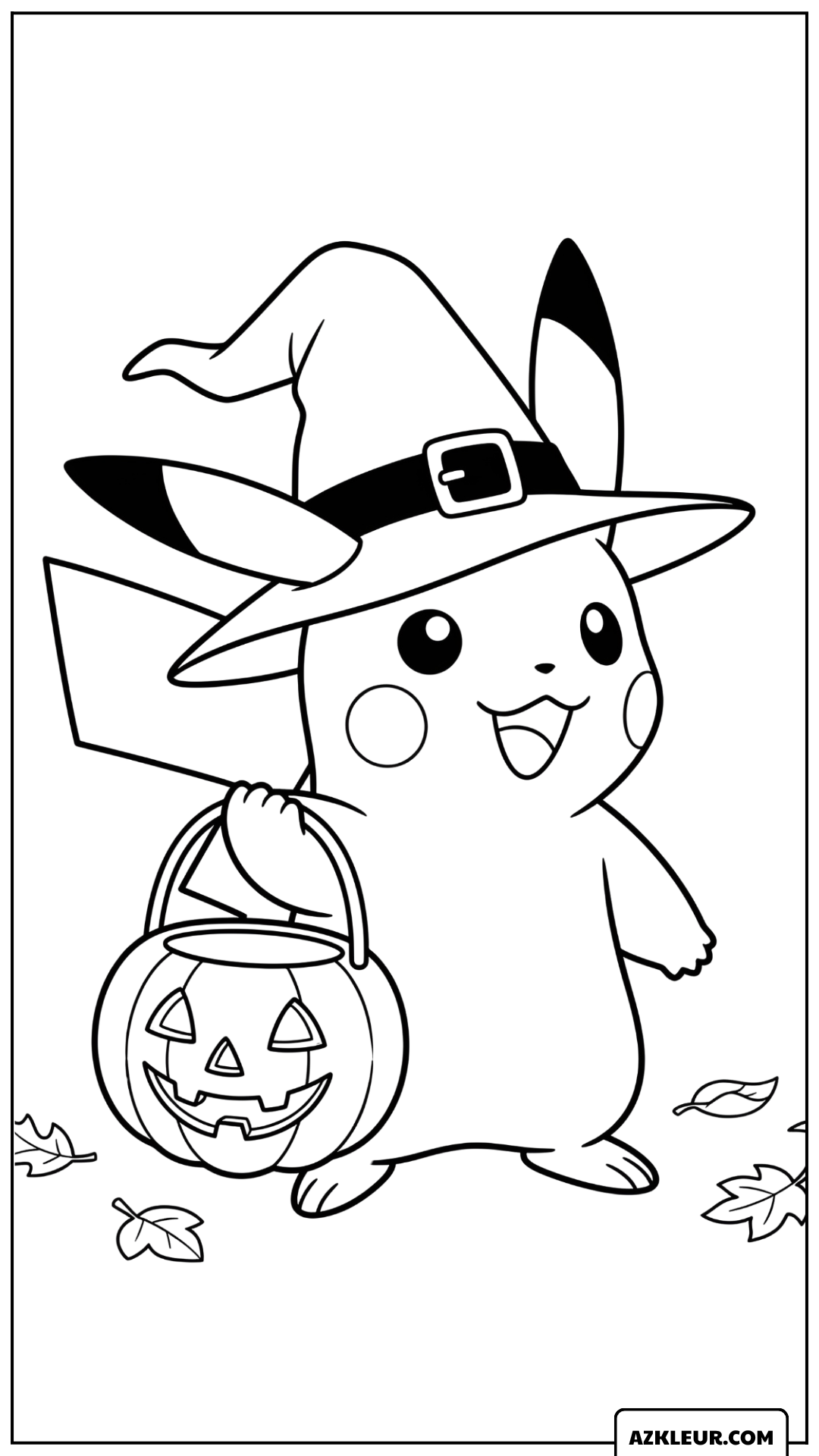 Pikachu Kleurplaat met Halloween heksenhoed