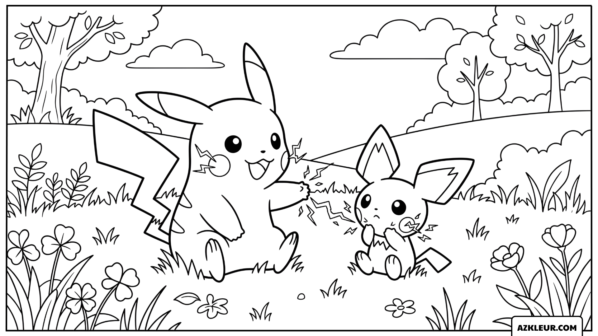Pikachu Kleurplaat met Pichu en elektrische les