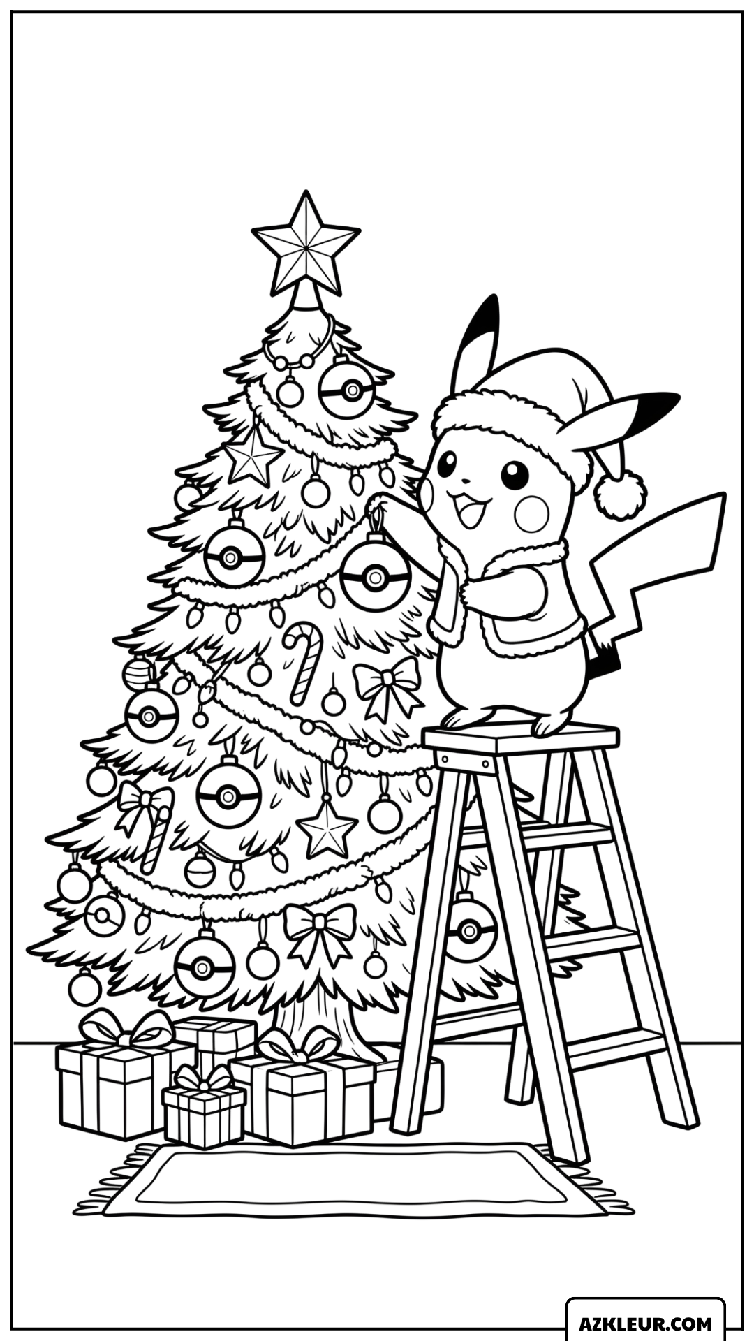 Pikachu Kleurplaat met kerstboom versieren