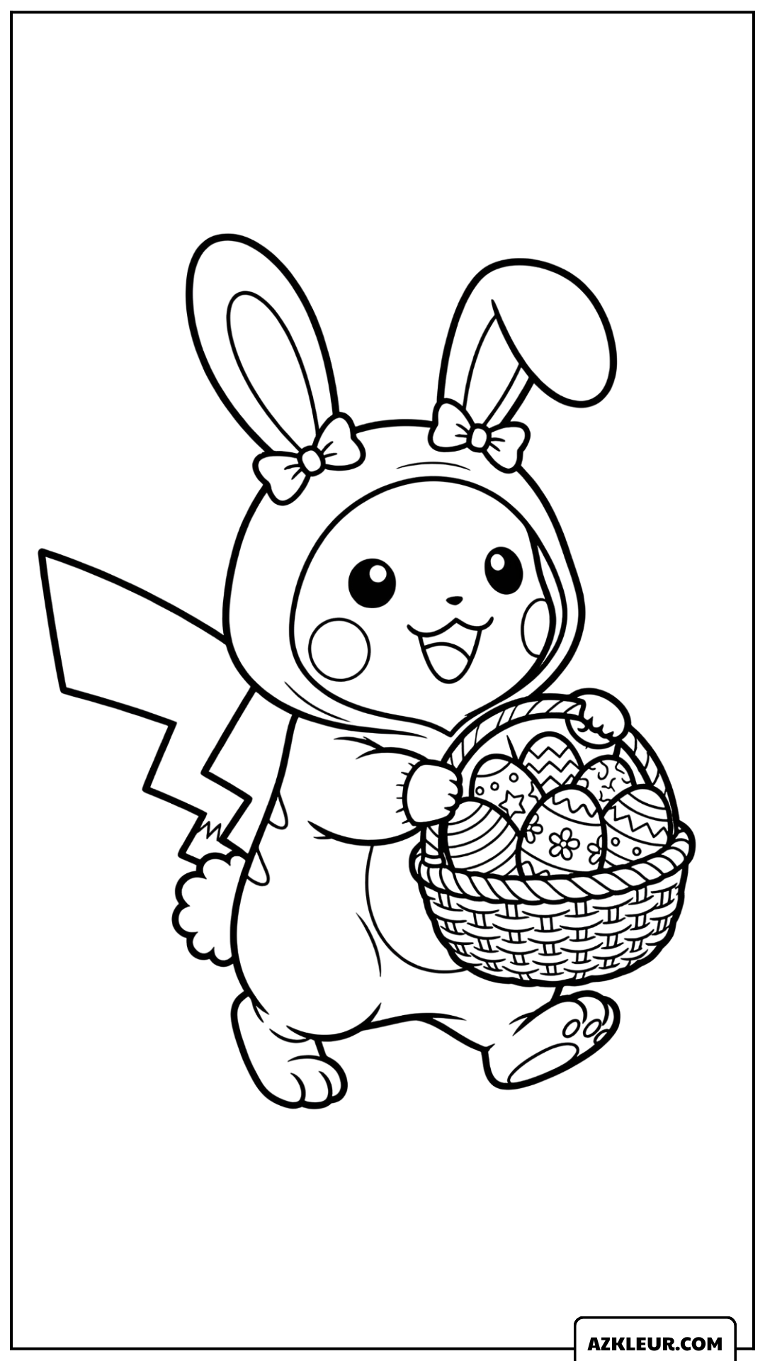 Pikachu Kleurplaat met paashaas kostuum
