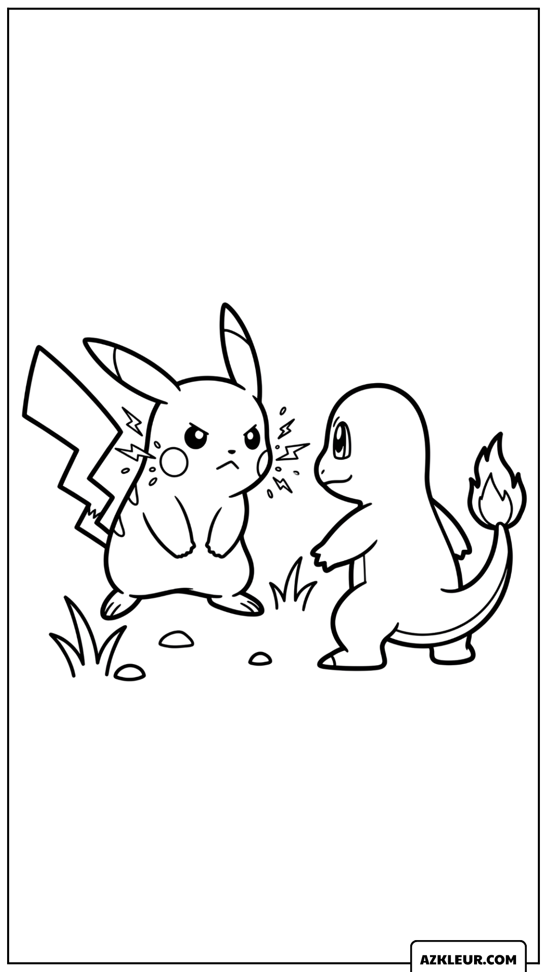 Pikachu Kleurplaat met spannende Pok?mon strijd