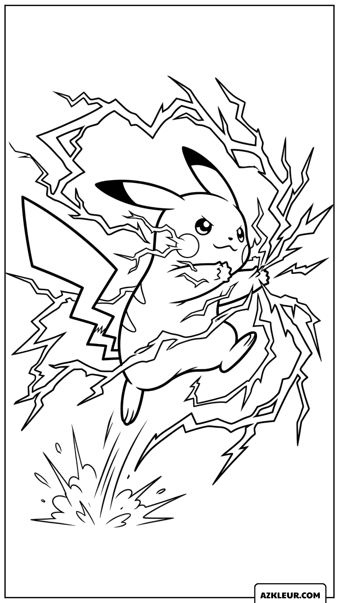 Pikachu Kleurplaat met sprong vol donderkracht