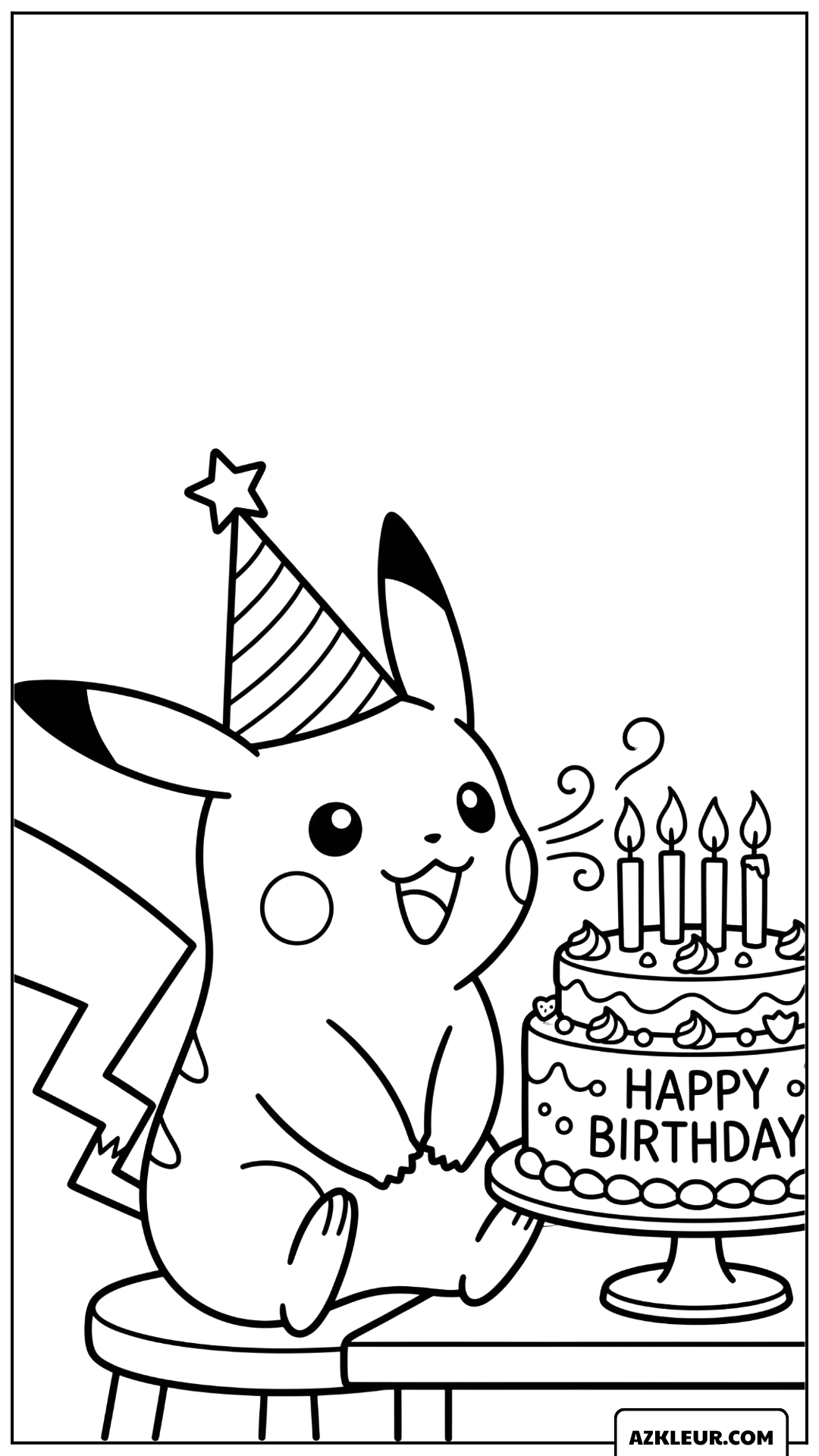 Pikachu Kleurplaat met verjaardagstaart feest