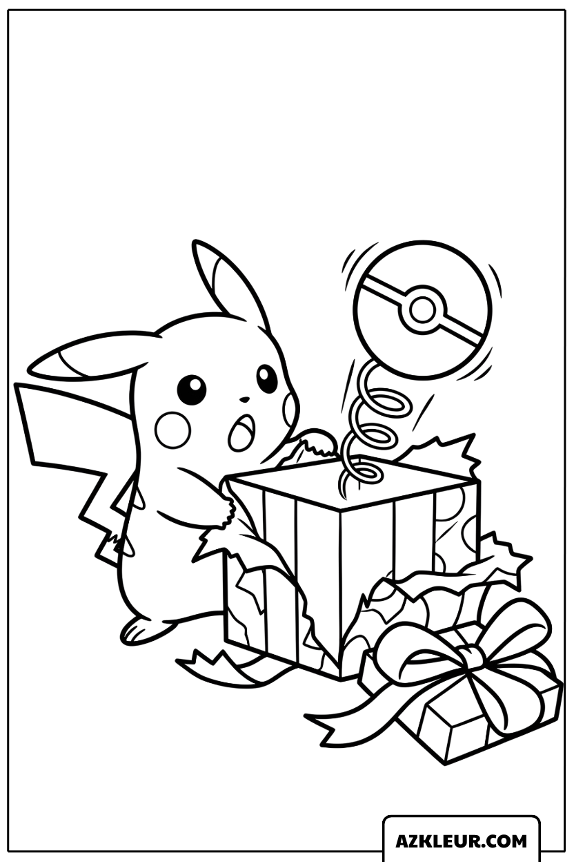 Pikachu Kleurplaat met verrassingscadeau openen