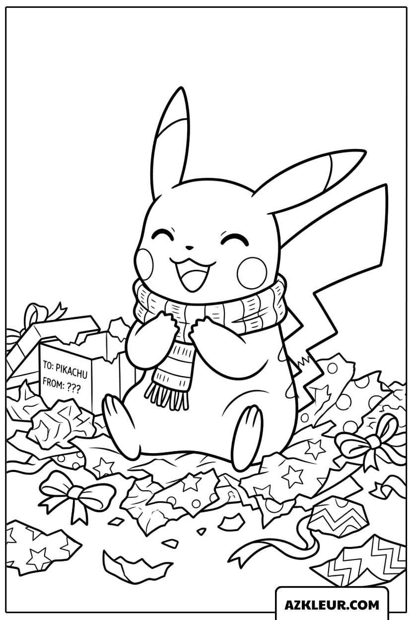 Pikachu Kleurplaat met warme verjaardagssjaal