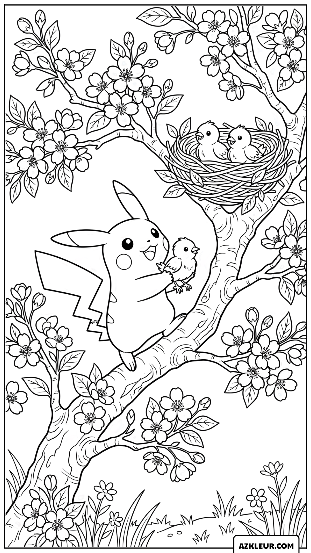 Pikachu Lente Vogelnest Kleurplaat