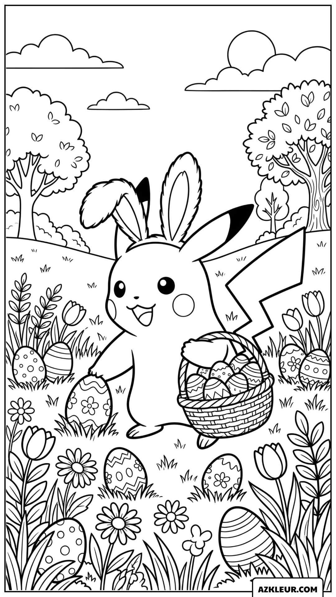 Pikachu Paaseieren Lente Kleurplaat