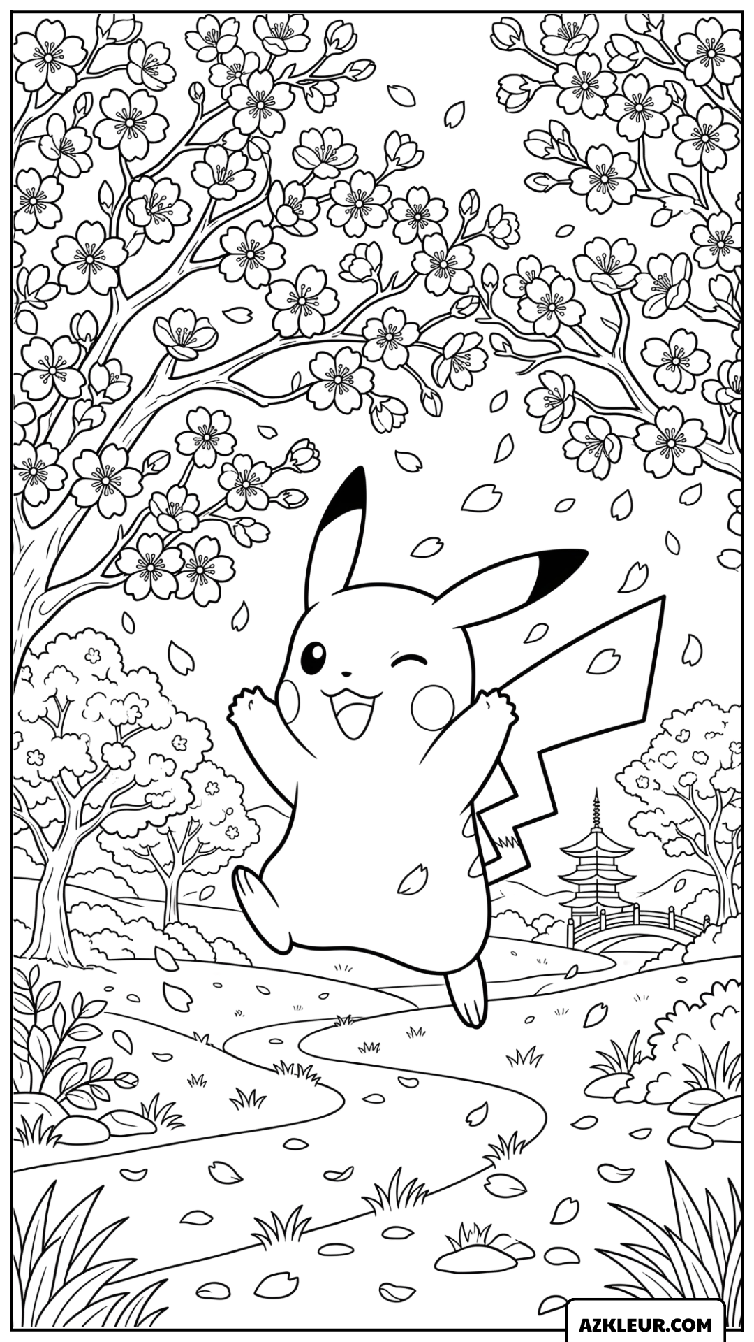 Pikachu Sakura Lente Kleurplaat