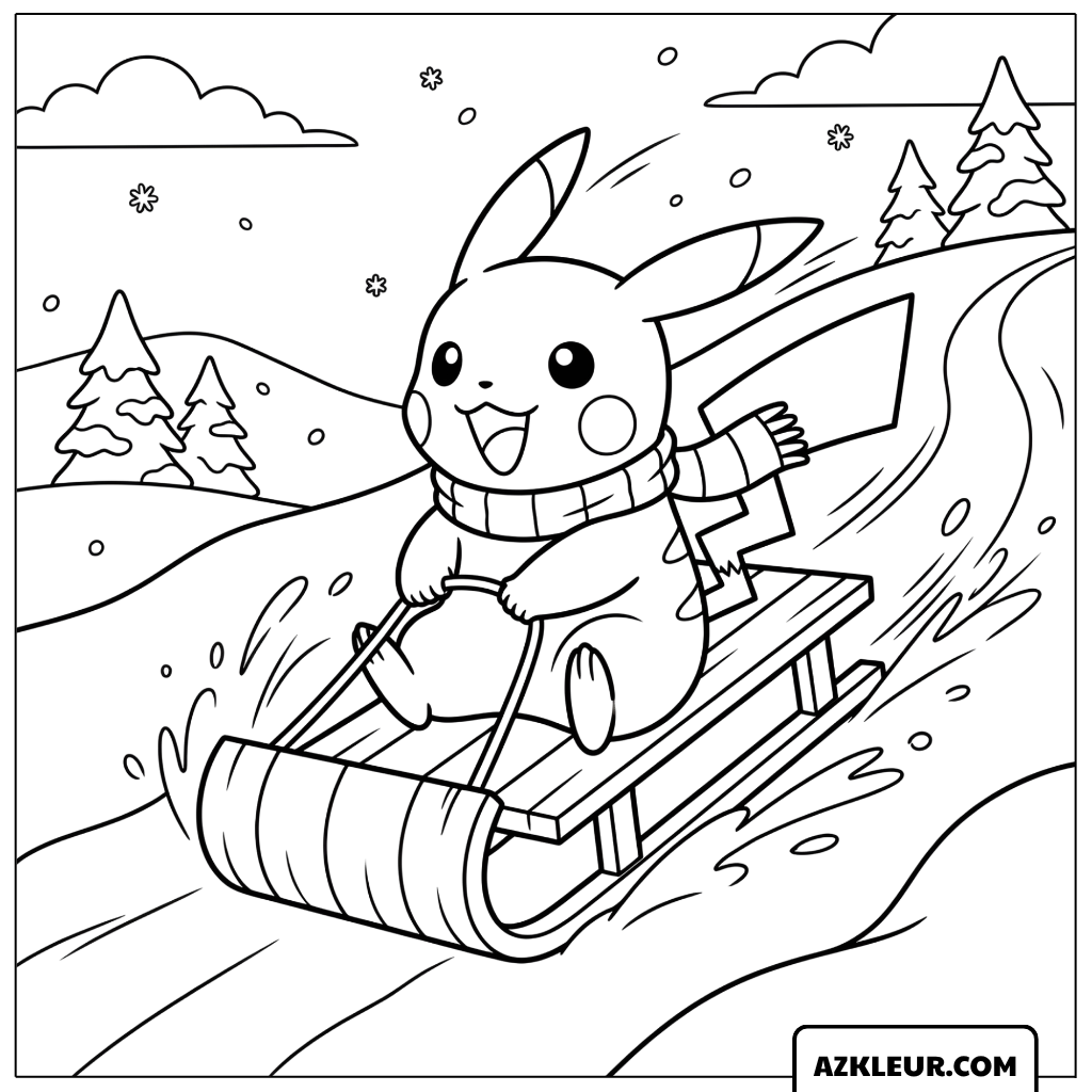 Pikachu Slee Rijden Kleurplaat