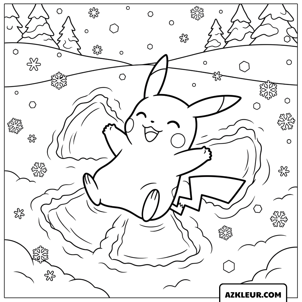 Pikachu Sneeuwengel Kleurplaat