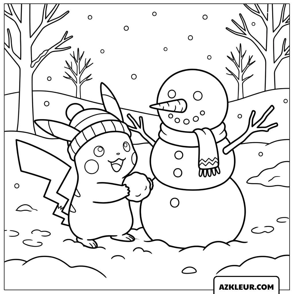 Pikachu Sneeuwpop Maken Kleurplaat