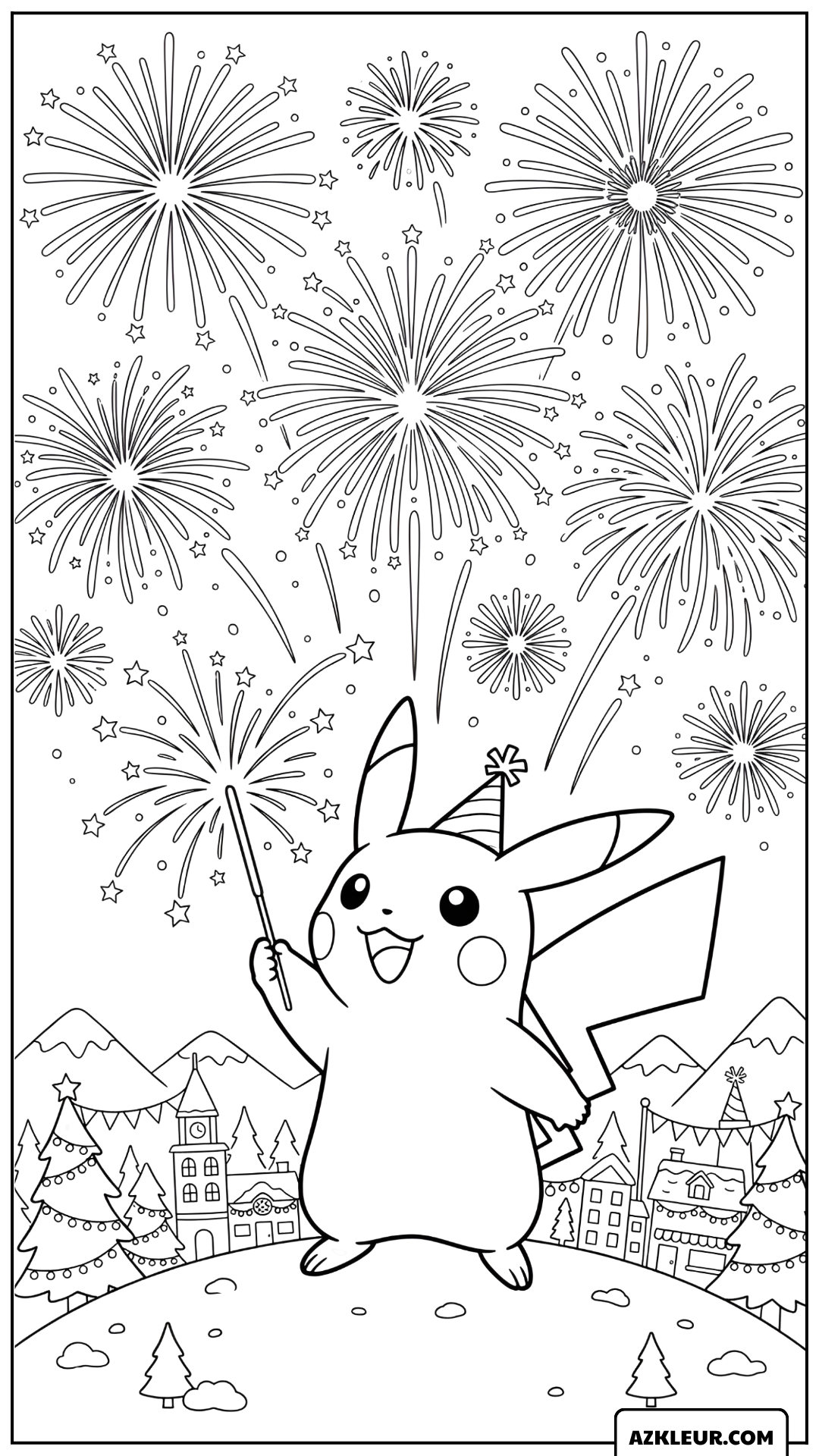 Pikachu Vuurwerk Feest Kleurplaat