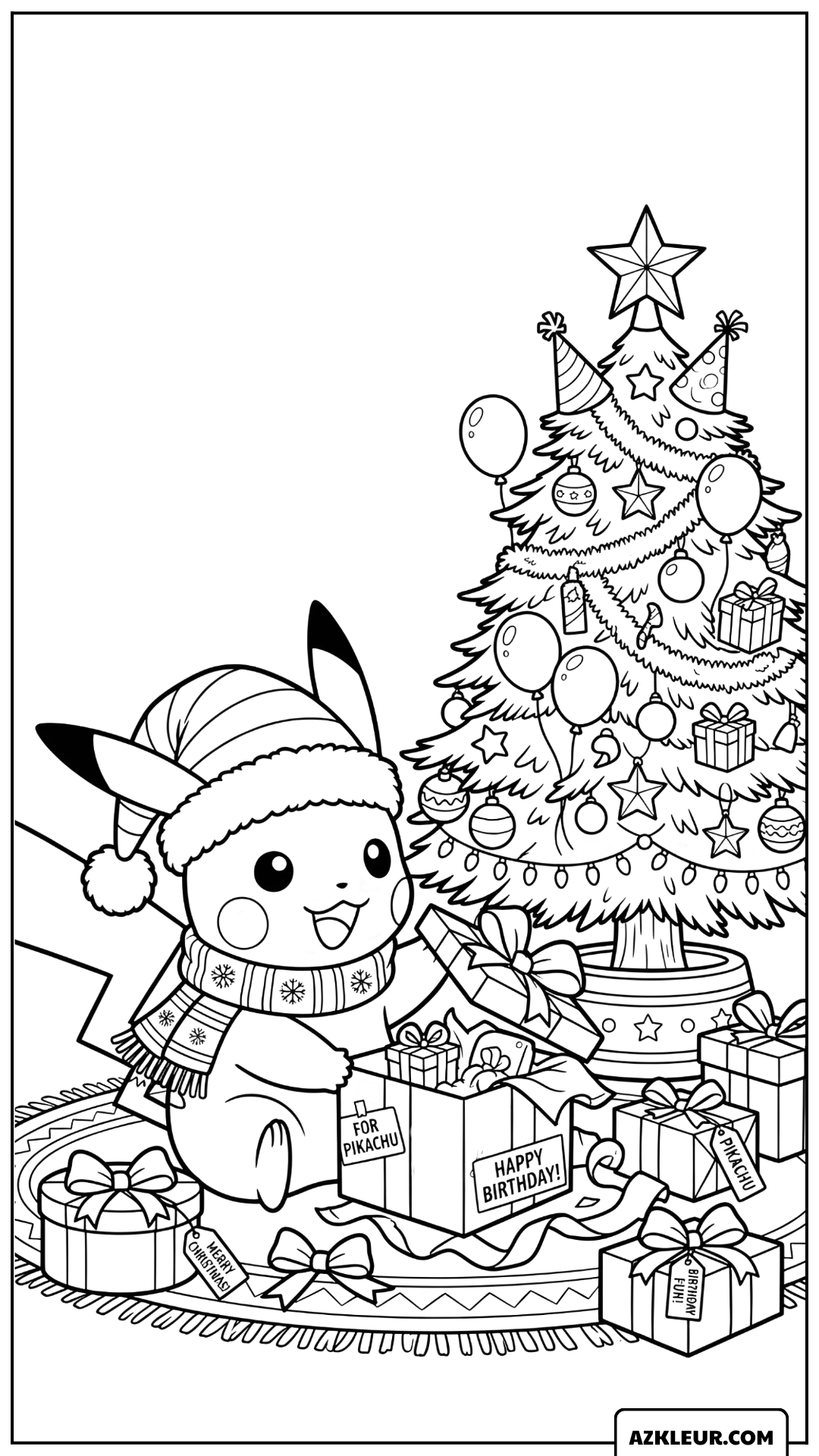 Pikachu Winter Kerst Verjaardag Kleurplaat