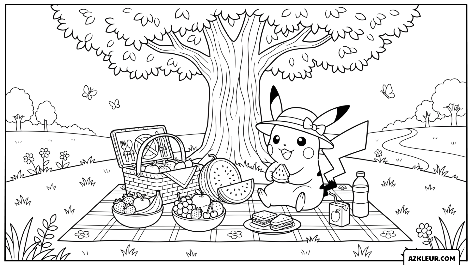 Pikachu Zomer Picknick Kleurplaat