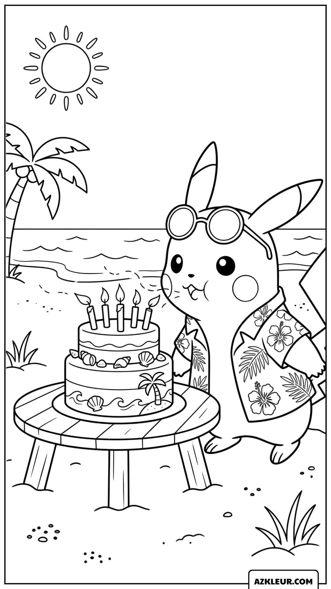 Pikachu Zomer Strand Verjaardag Kleurplaat