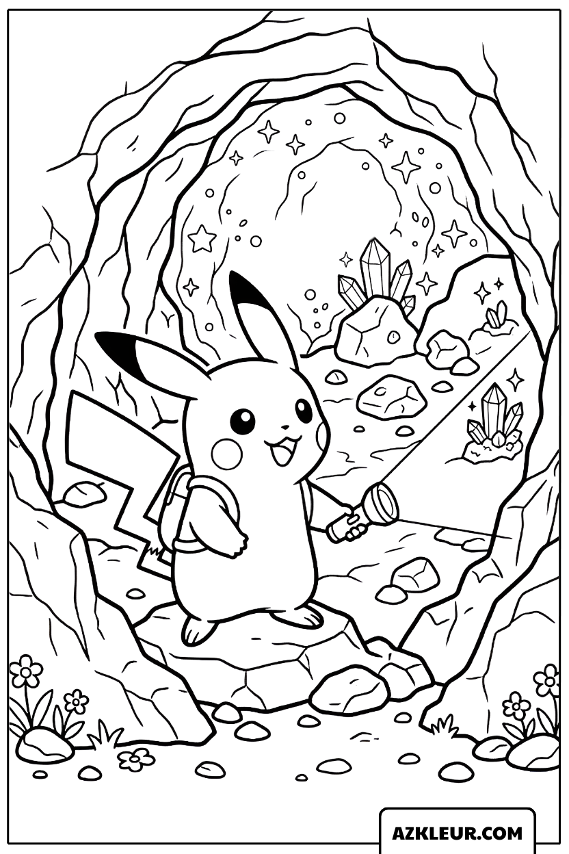 Pikachu in de Grot Kleurplaat