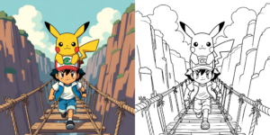 ft - Pikachu kleurplaat met een avontuursthema ft