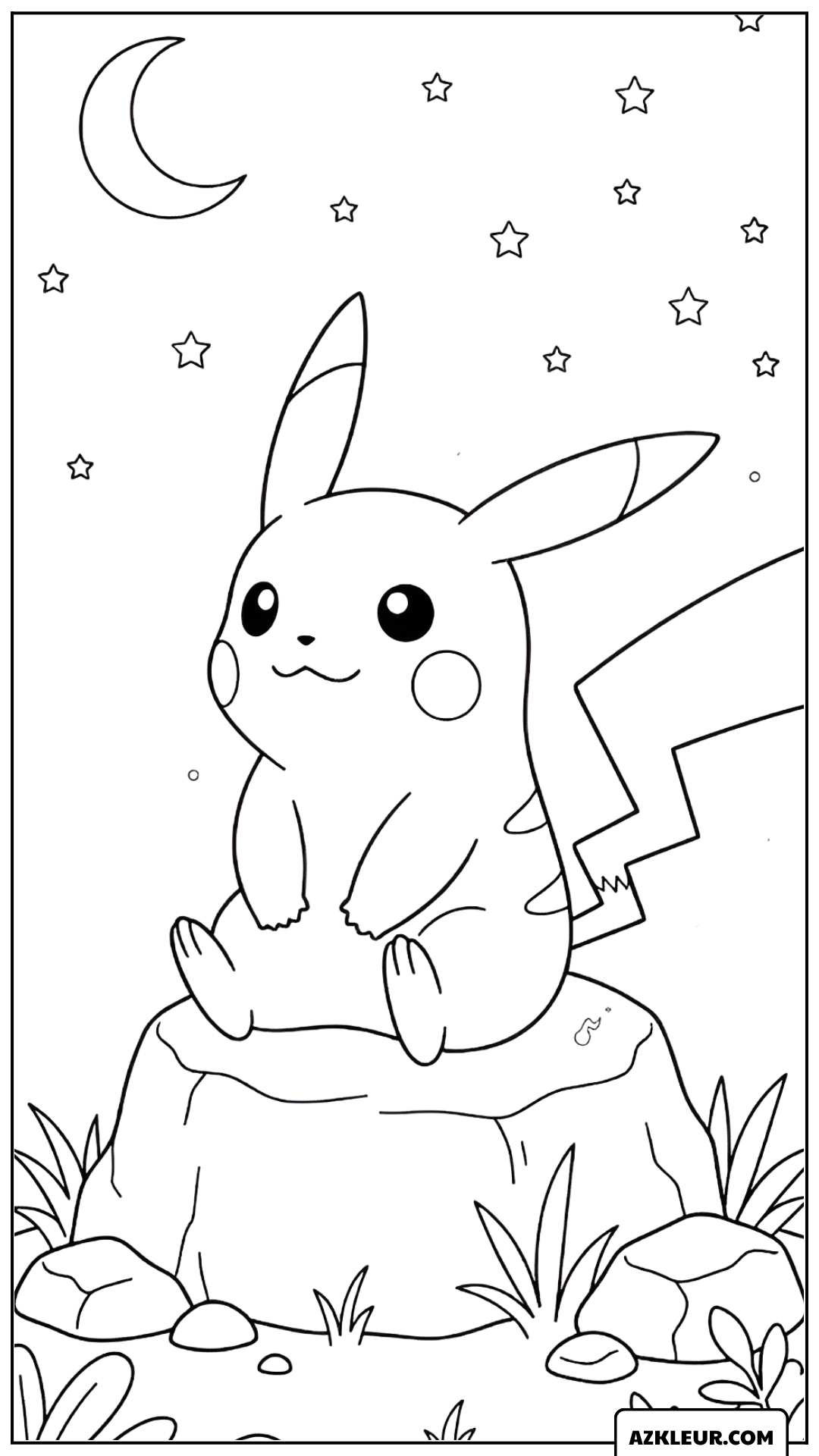 Pikachu onder de Maan Kleurplaat