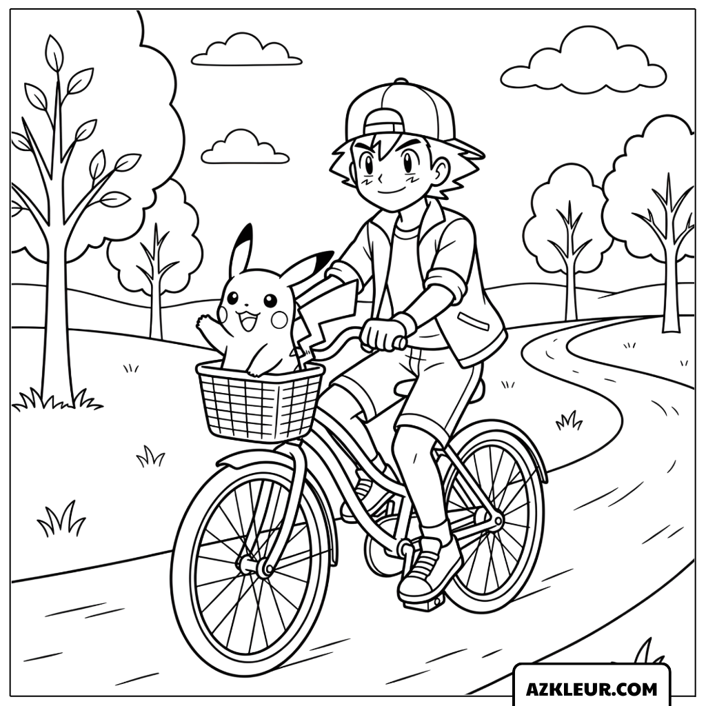 Pikachu op de Fiets Kleurplaat