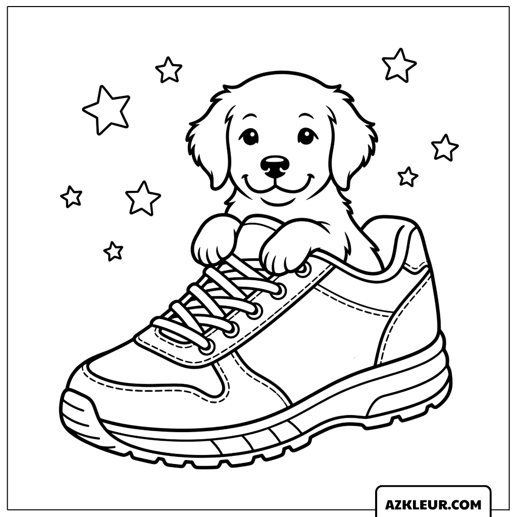 Puppy in een Schoen Kleurplaat