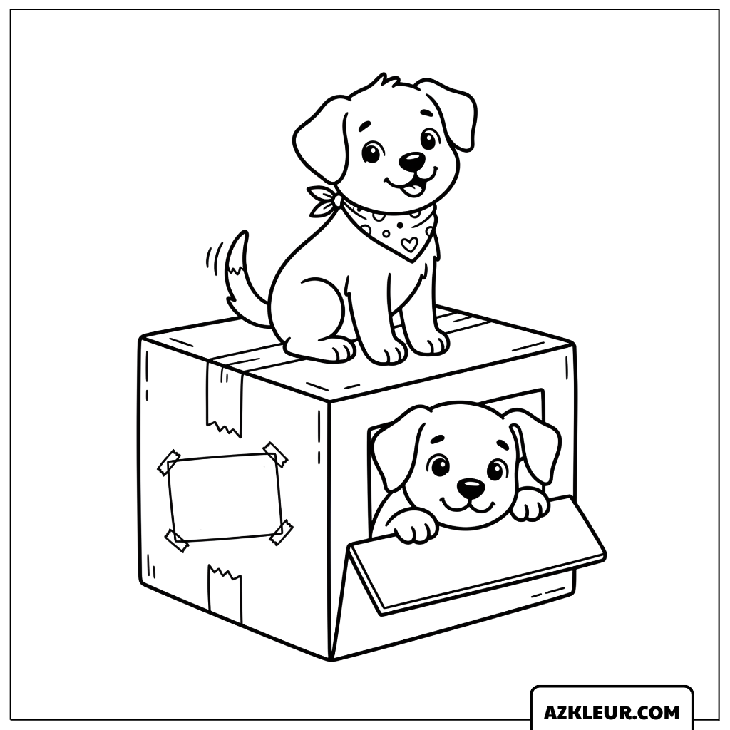 Puppy's in een Kartonnen Doos Kleurplaat
