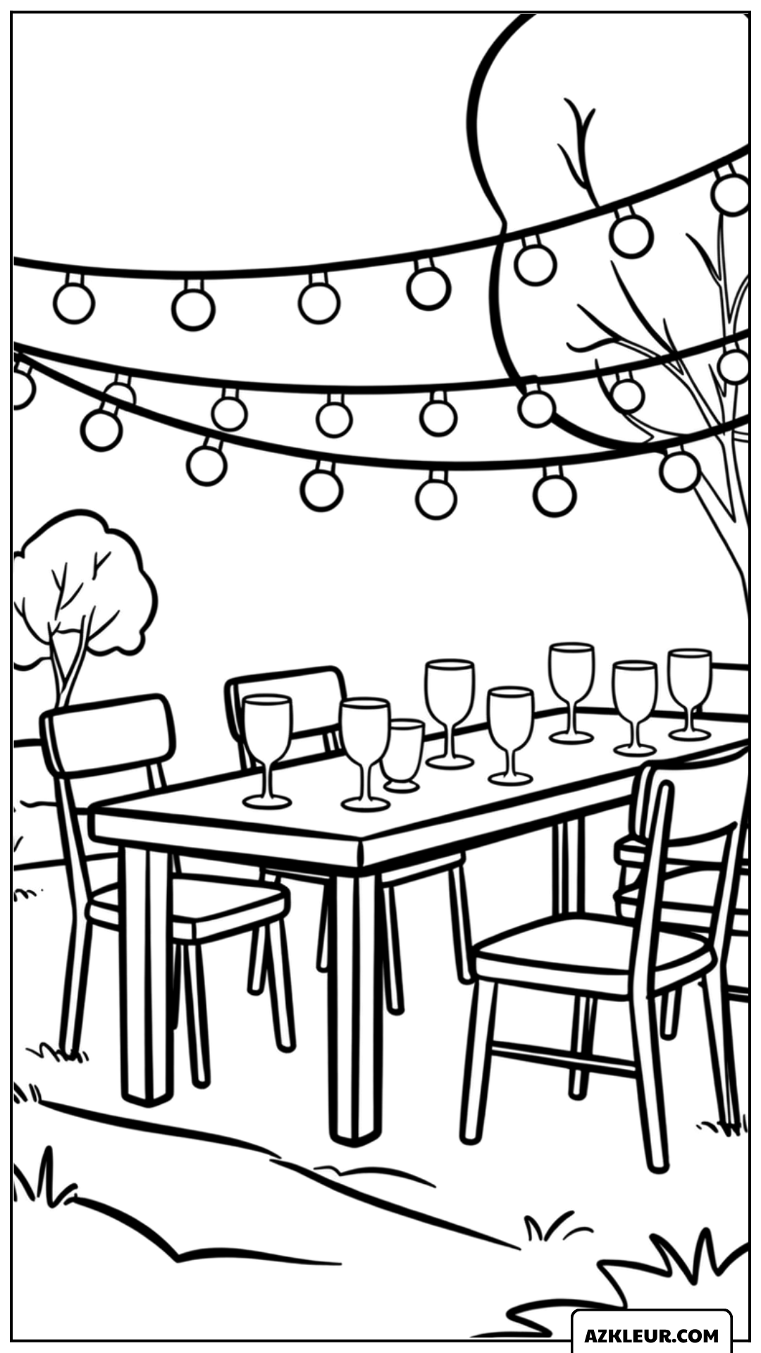 Sfeervolle dinertafel in de tuin Kleurplaat