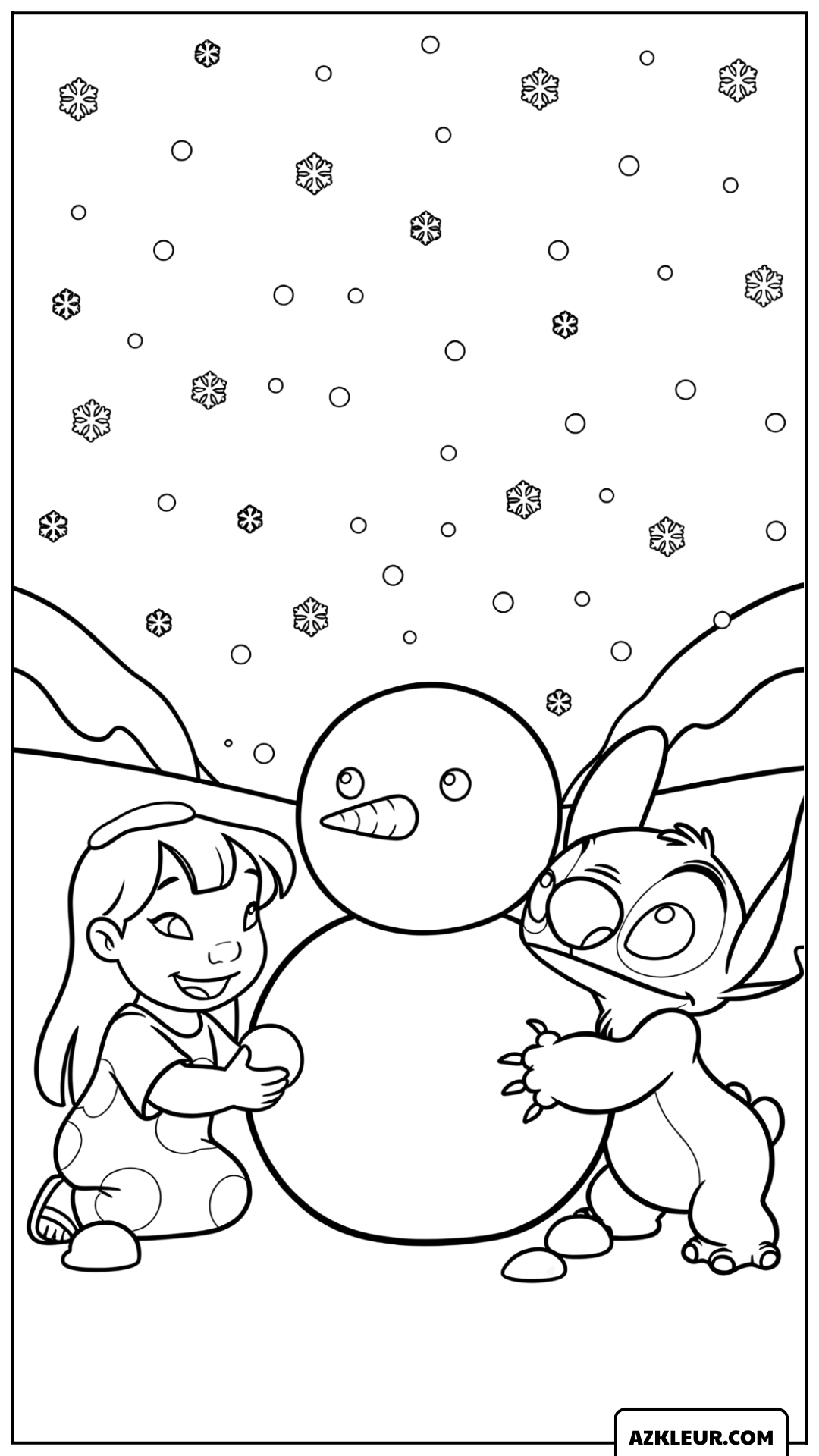Kleurplaat Stitch en Angel op het strand