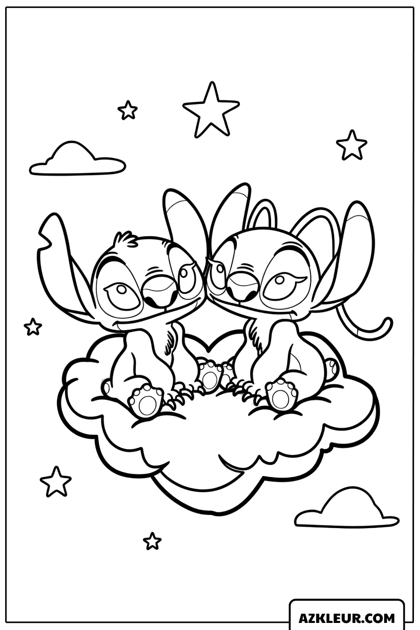 Kleurplaat Lilo en Stitch met kartonnen dozen