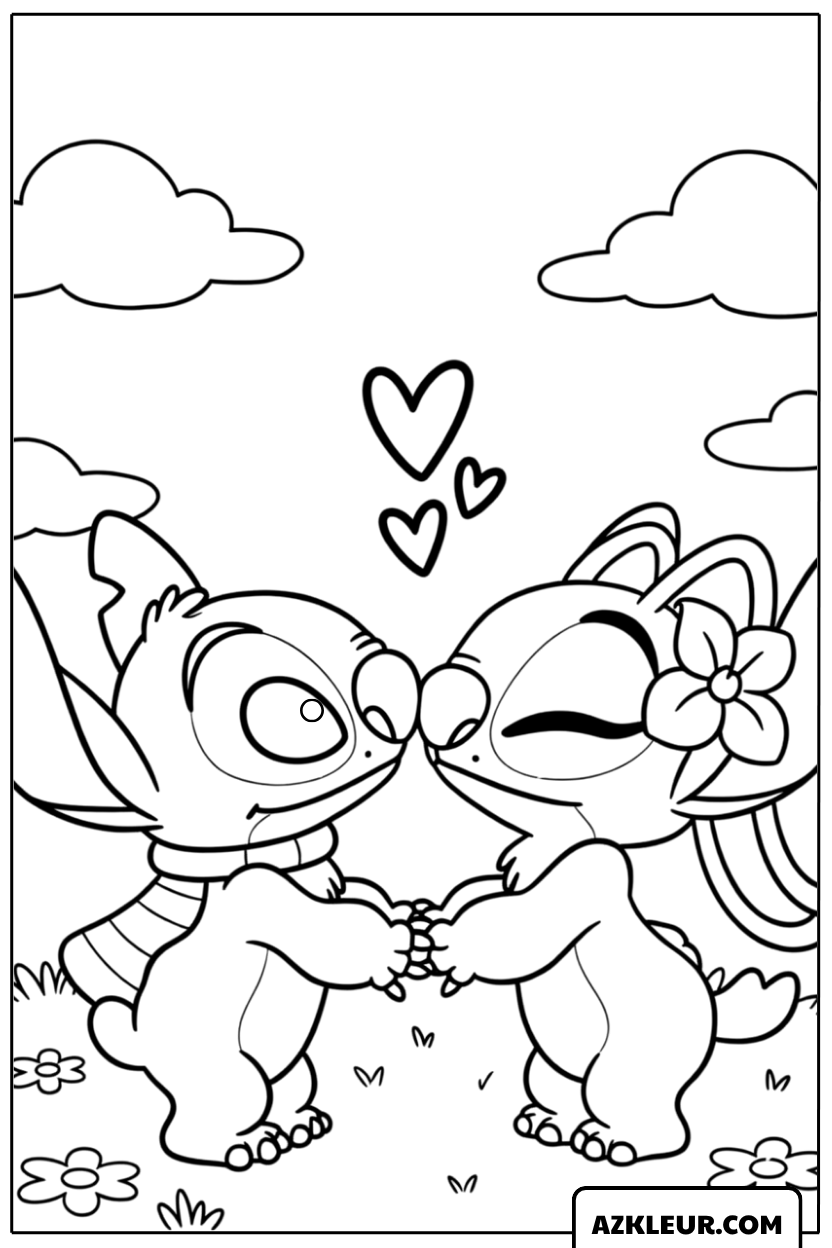 Kleurplaat Lilo en Stitch en de schatkist