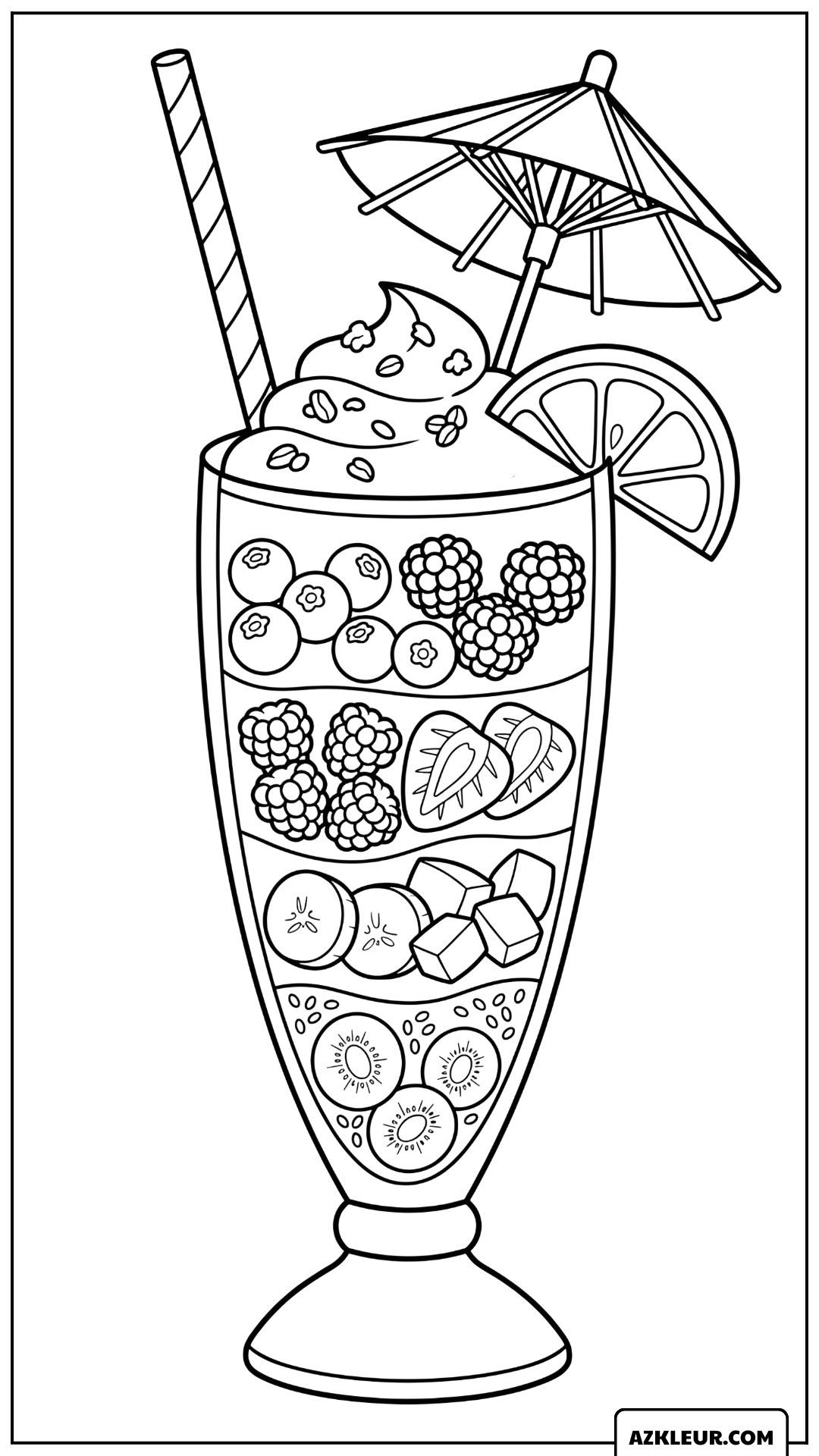 Tropische Fruitsmoothie in een Hoog Glas Kleurplaat
