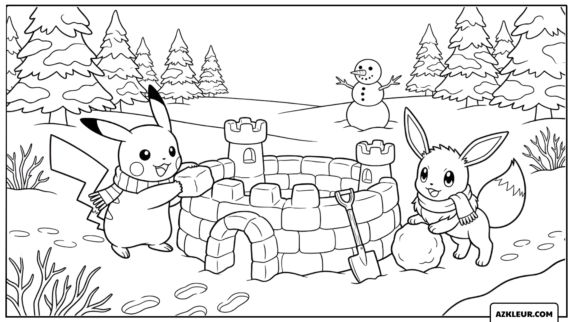 Winterpret met Eevee Kleurplaat
