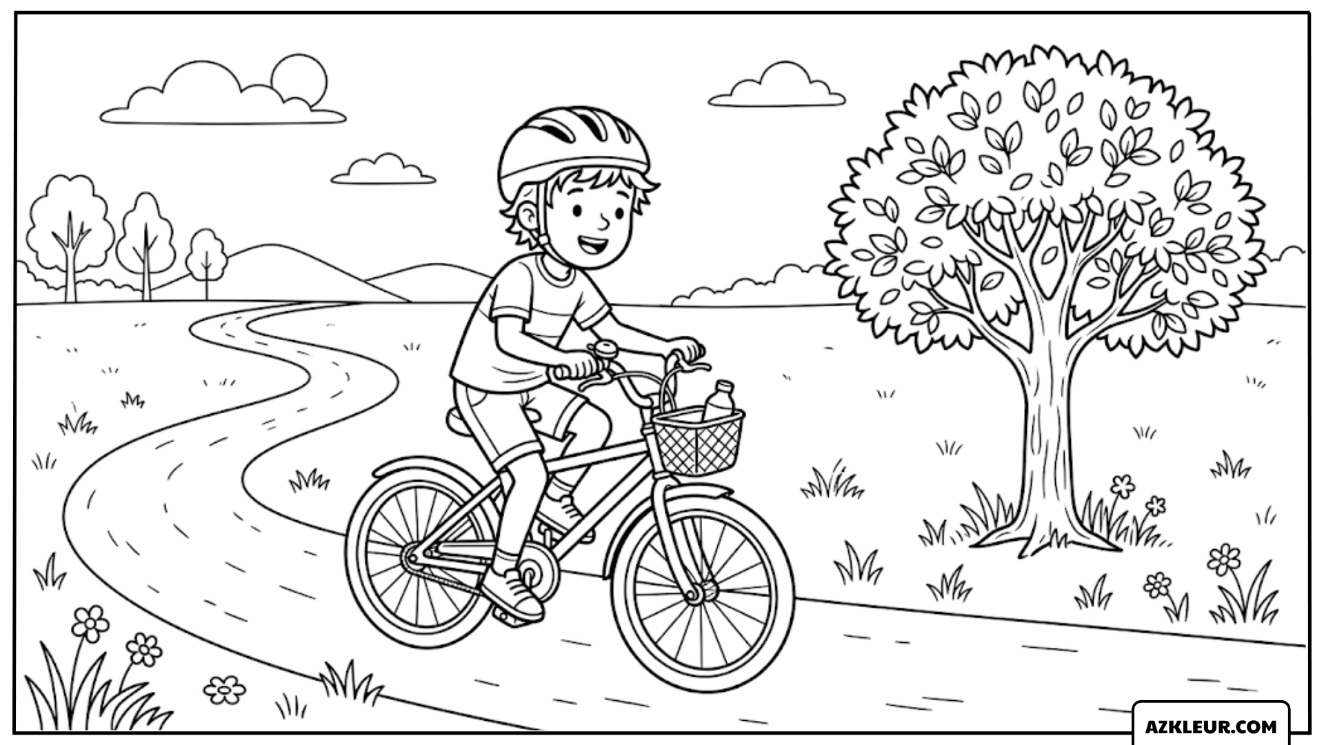 Kleurplaat fietstocht door de natuur