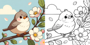 ft - kleurplaat schattige dieren met bloemen ft