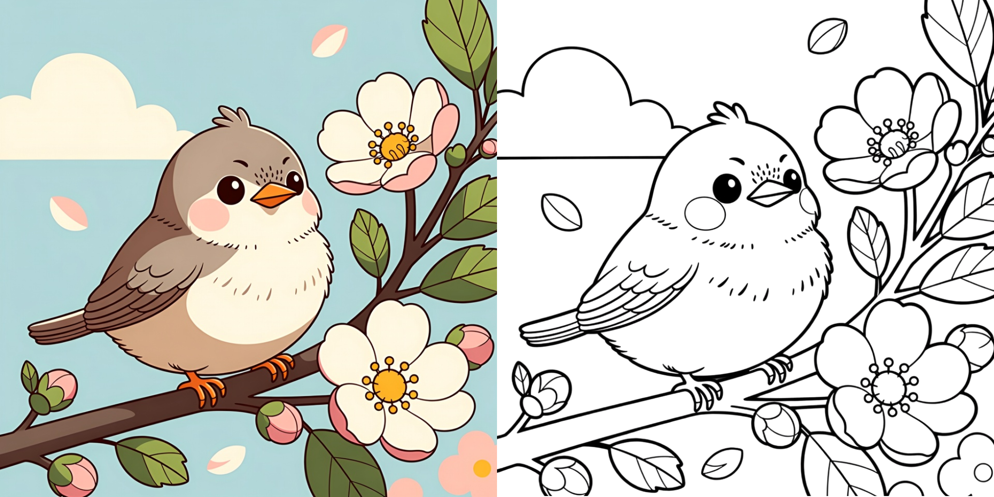 ft - kleurplaat schattige dieren met bloemen ft