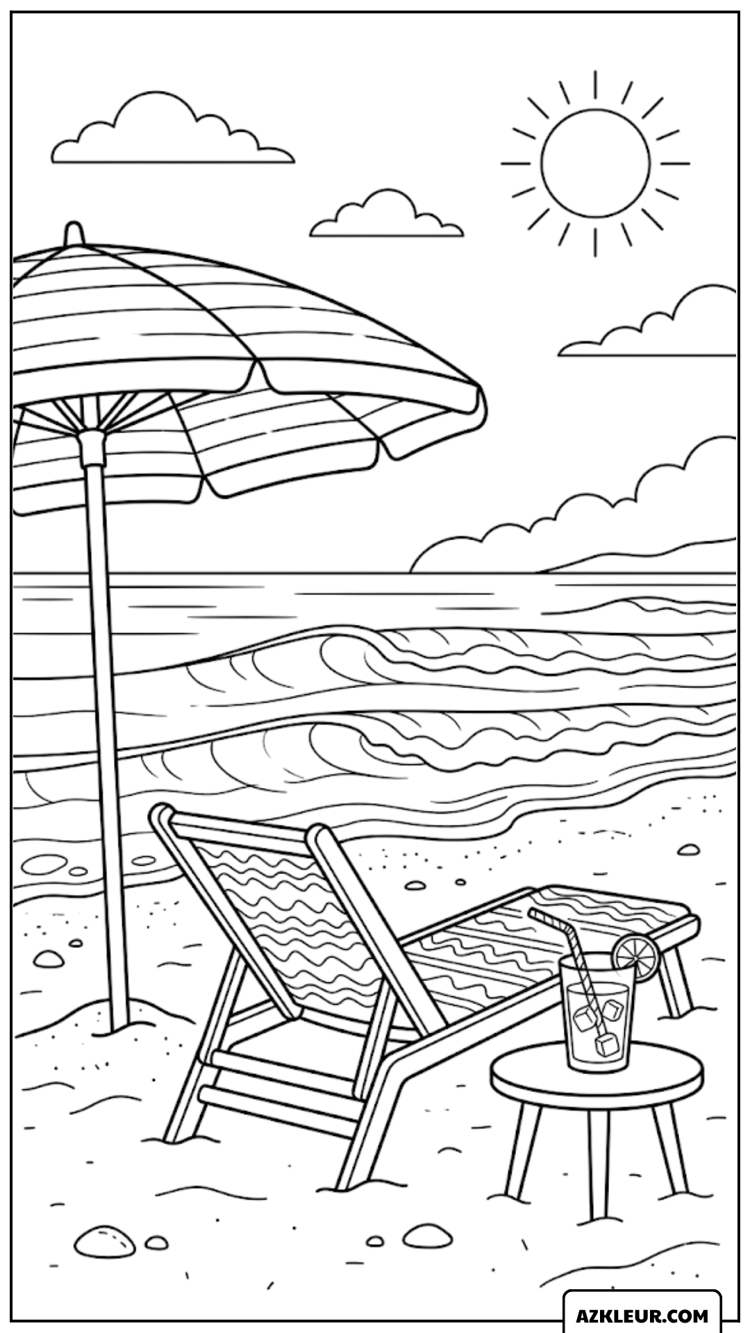 Kleurplaat strandstoel onder de parasol