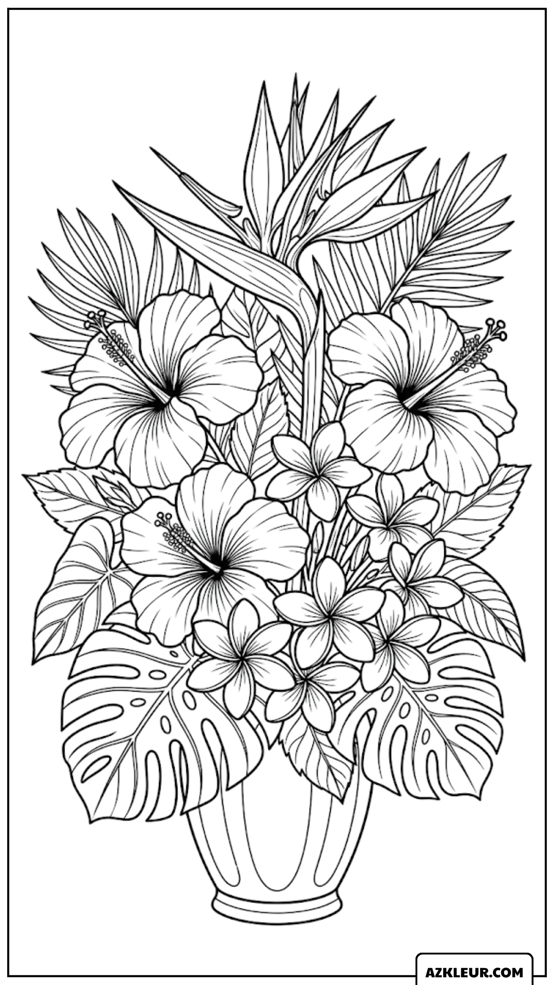Kleurplaat tropisch boeket met bloemen