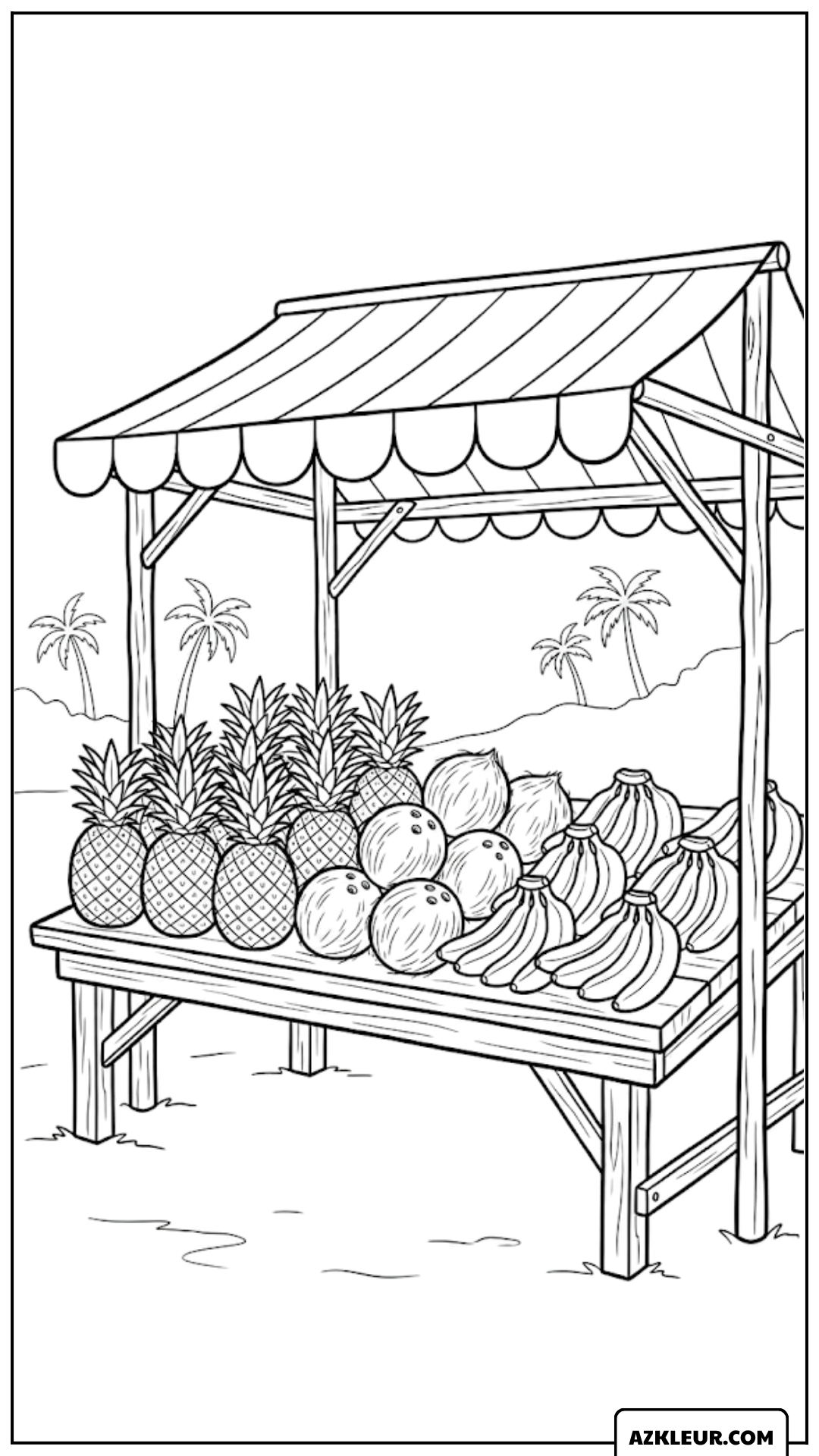 Kleurplaat tropische fruitkraam