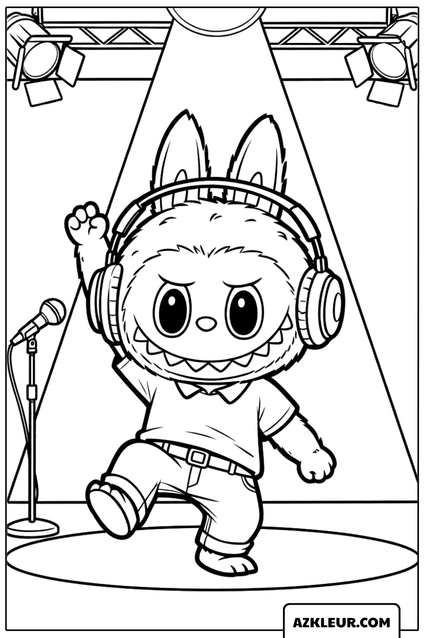 Kleurplaat van Labubu als DJ