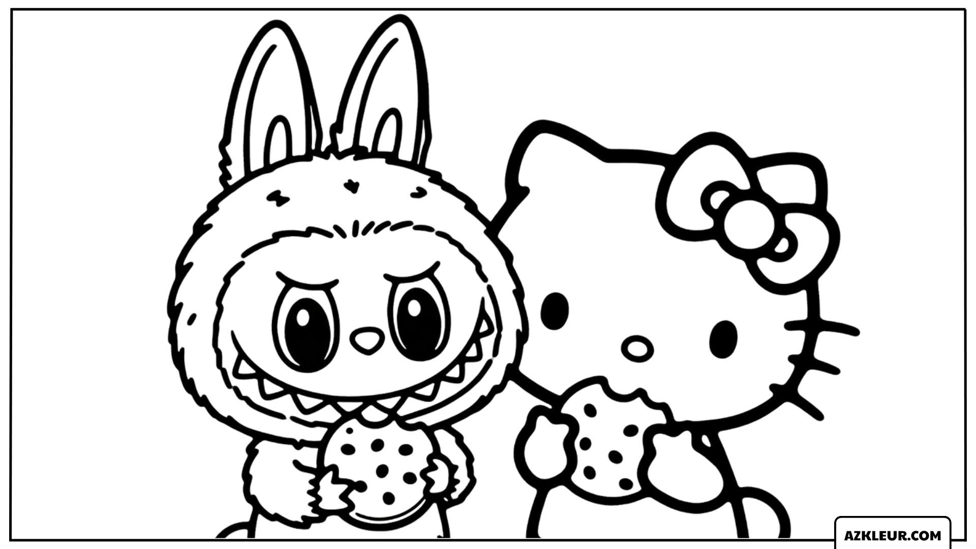 Kleurplaat van Labubu en Hello Kitty