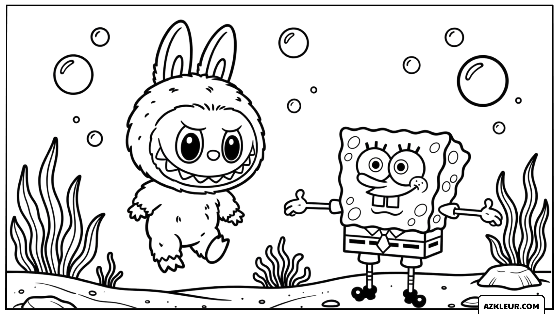 Kleurplaat van Labubu en SpongeBob