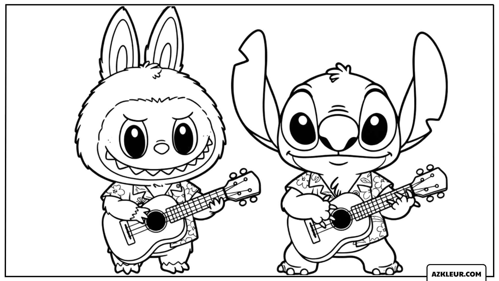 Kleurplaat van Labubu en Stitch